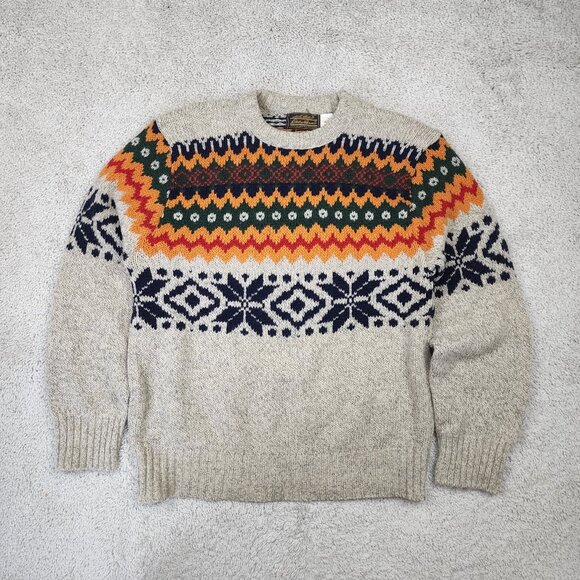 Eddie Bauer Vintage VTG Ski Christmas Heavyweight Wool Sweater Mens Size Large L - Picture 1 of 6